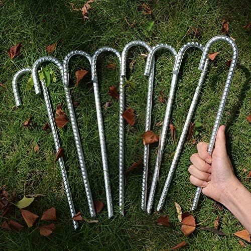 16 Inch 28 Pack Rebar Stakes, 3/8" Diameter J Hook Steel Ground Anchor Stakes, Heavy Duty Galvanized Tent Stakes, Metal Fence Stakes for Outdoor Decoration Yard Inflatables Gardening-HomvellaHome