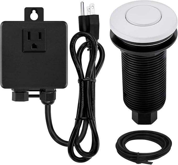 Garbage Disposal SinkTop Air Switch Kit,White with Long Button,Brass Made Cover,White-HomvellaHome