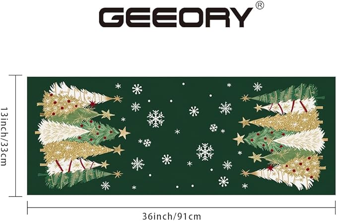 GEEORY Christmas Table Runner 13x36 Inch, Xmas Trees Snowflakes Holiday Decorative Farmhouse Table Decoration for Kitchen Dinning, Indoor Outdoor Dinner Party Decor (Green) GT152-36-HomvellaHome