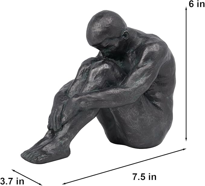 Guichifun Sitting Man Sculptures Home Decor - Resin Bronze Male Holding Arms Legs Lonely Statues Decorative Objects Outdoor Gift for Men 7.5 x 3.7 x 5.8 Inch-HomvellaHome