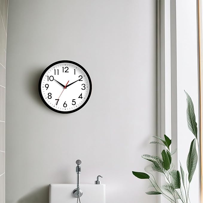 12 Inch Wall Clock Silent Non-Ticking Battery Operated Analog Clock Decorative for Office Kitchen Outdoor Living Room Classroom Bedroom Bathroom School(Black)-HomvellaHome