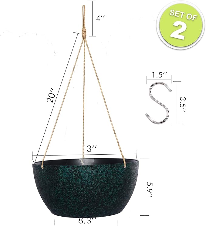 13 Inch 2 Pack Large Hanging Planters for Indoor Outdoor Plants, Plastic Hanging Basket Pots for House Plants Flowers, Black Speckles-HomvellaHome