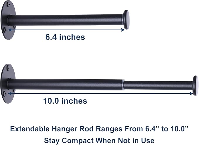 2 Pack Retractable Hanger Holder for Laundry Room, Wall Mount Organizer Rack for Lightweight Clothes, Space Saving Laundry Hook Rod, Keep Empty Hangers Handy, Black-HomvellaHome