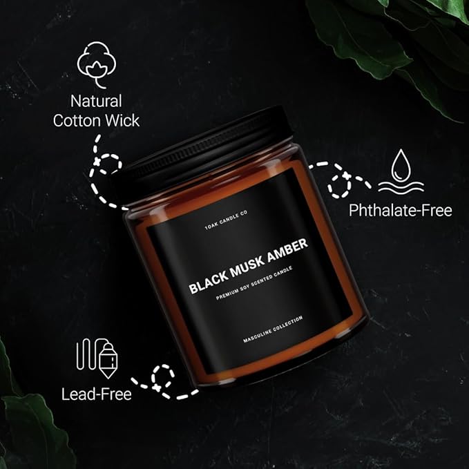 1OAK Black Musk Amber Candle - Soy Wax Scented Candle for Men - 7oz, Long Burning, Masculine - Premium Gift Option-HomvellaHome