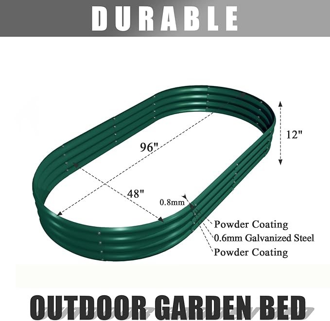 2 Pack 8x4x1FT Galvanized Raised Garden Bed Kit Oval Metal Ground Planter Box Outdoor Bottomless Planter Raised Beds for Vegetables Flowers Herbs Fruits, Green-HomvellaHome