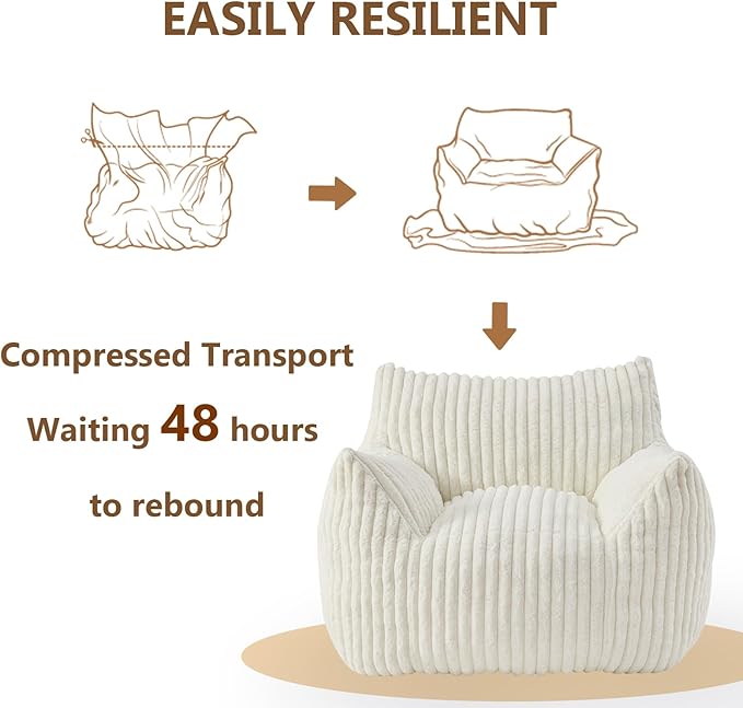 Giant Bean Bag Chairs for Adults Teens, Large Bean Bag Sofa Chairs with Filling Comfy Fuzzy BeanBag Chair with Armrests for Bedroom Living Room Reading-HomvellaHome