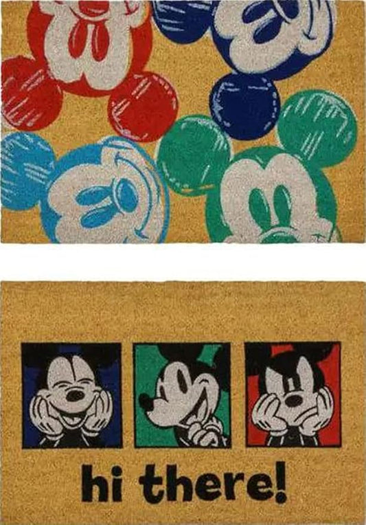 Gertmenian Disney Mouse Doormat Rug Front Door Coir Mat Welcome Home Indoor Outdoor Entryway Carpet, 2-Pack 20x34, Retro Mickey Faces/Hi There-HomvellaHome