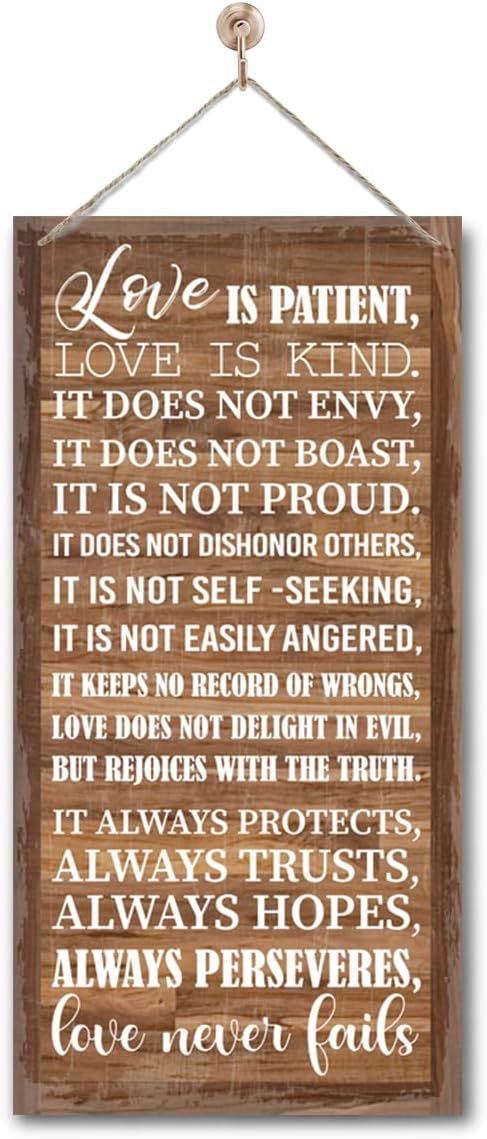 1 Corinthians 13:4-8 Inspirational Hanging Wood Decor Sign, Printed Wood Sign, Love is Patient, Love is Kind Quote, Hanging Bible Verses Woods Wall Signs, Rustic Home Decor Signs, Christian Gift I1-HomvellaHome