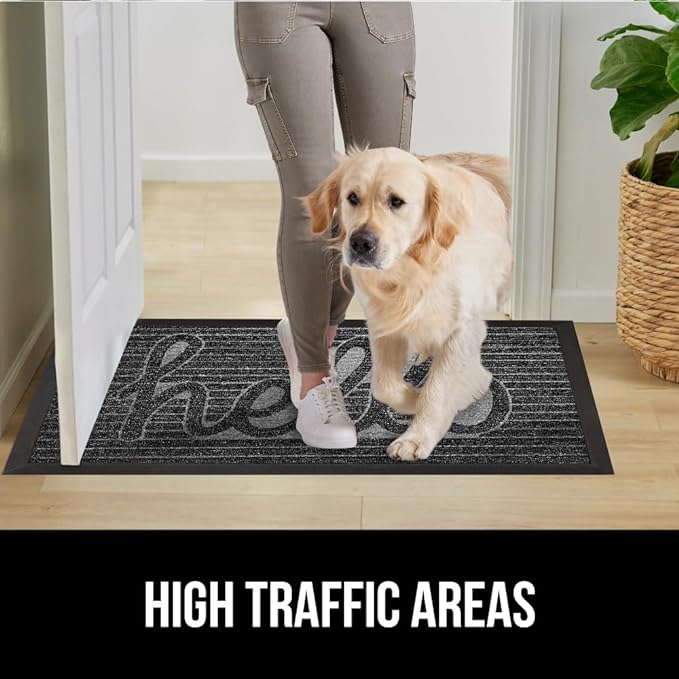 GORILLA GRIP 100% Waterproof All-Season WeatherMax Doormat, 47x35, US Designed Natural Rubber, Stain and Fade Resistant, Low Profile Indoor Outdoor Door Mats, Easy Clean Patio Mat, Charcoal Hello-HomvellaHome