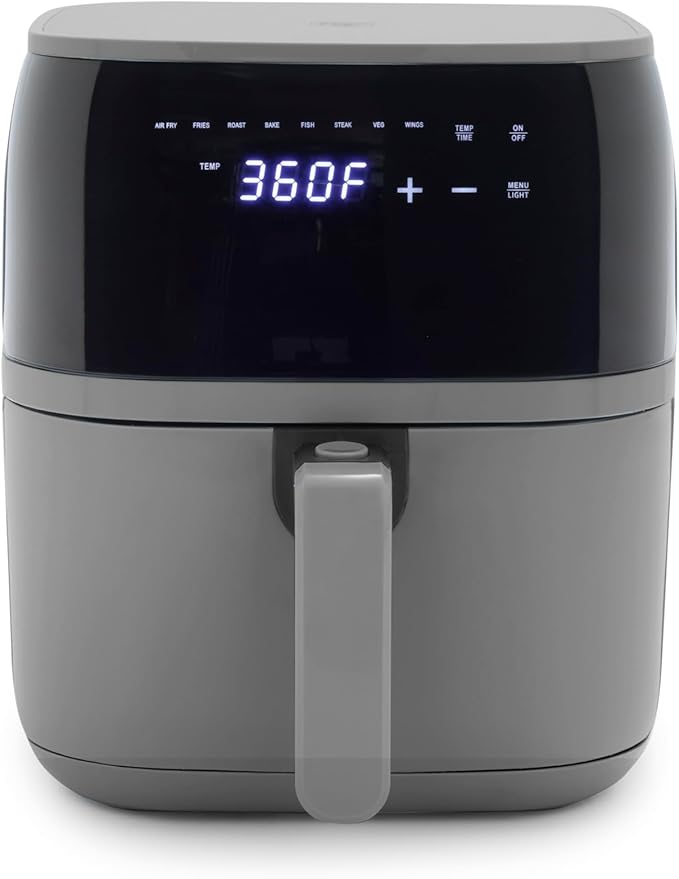 GreenLife Compact Electric Air Fryer Oven, 5.3 QT, PFAS-Free Ceramic Nonstick Drawer, 8 One Touch Digital Display, Easy View Window, Auto Shut-Off Timer, Dishwasher Safe Parts, 1500 Watts, Graphite-HomvellaHome