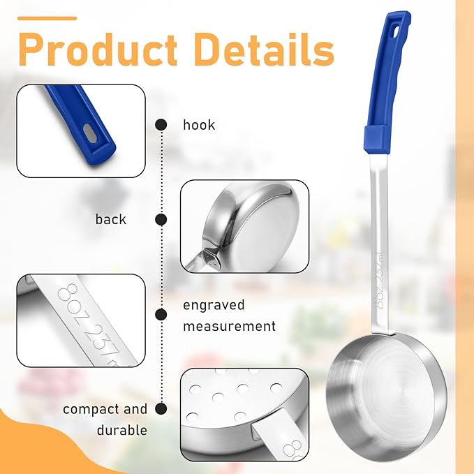 16 Pcs Portion Control Serving Spoons, Restaurant Measuring Serving Ladle Utensils, Portion Control Slotted Scoops for Weight Loss, Solid and Perforated Scoops(4 Colors,4 Sizes)-HomvellaHome