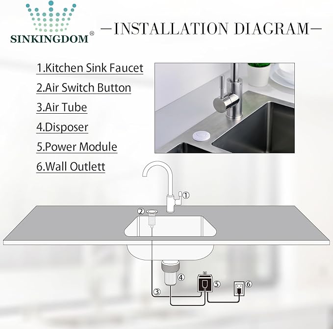 Garbage Disposal SinkTop Air Switch Kit,White with Long Button,Brass Made Cover,White-HomvellaHome