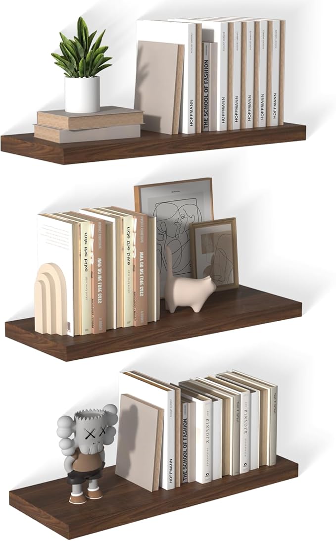 12 Inch Deep Floating Shelves for Wall 3 Pack Floating Shelves Large Storage Space Wall Mount Shelf for Living Room Kitchen Bathroom 30" W x 12" D x 1.2" H Rustic Brown-HomvellaHome