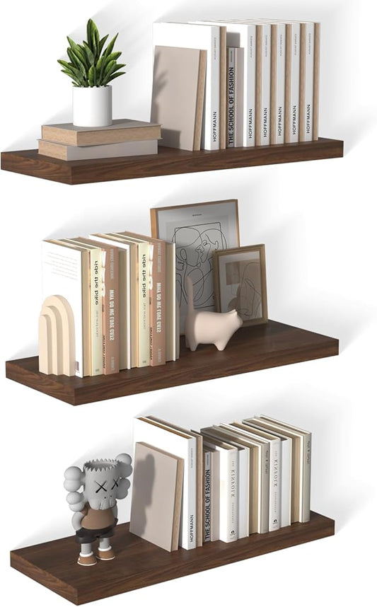 12 Inch Deep Floating Shelves for Wall 3 Pack Floating Shelves Large Storage Space Wall Mount Shelf for Living Room Kitchen Bathroom 30" W x 12" D x 1.2" H Rustic Brown-HomvellaHome