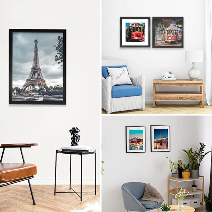12x12 Picture Frame Set of 6, Display Pictures 8x8 with Mat or 12x12 Without Mat for Wall Mounting,Black-HomvellaHome