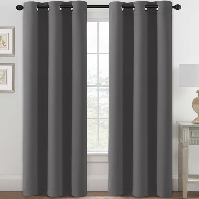 H.VERSAILTEX Blackout Curtains for Bedroom Thermal Insulated Room Darkening Living Room Curtains 84 Inch Long Grommet Privacy Protection Window Curtain Panels/Drapes, 2 Panels, Charcoal Grey-HomvellaHome
