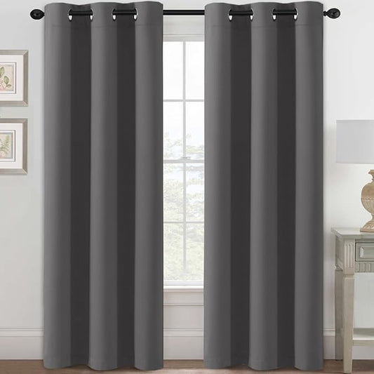 H.VERSAILTEX Blackout Curtains for Bedroom Thermal Insulated Room Darkening Living Room Curtains 84 Inch Long Grommet Privacy Protection Window Curtain Panels/Drapes, 2 Panels, Charcoal Grey-HomvellaHome