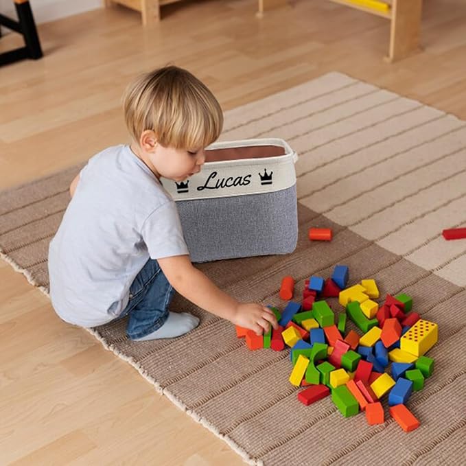 Generic Personalized Kids' Storage Box - Brown, Customizable, Soft & Durable Cotton & Linen, Foldable, 14x9x1 inches-HomvellaHome