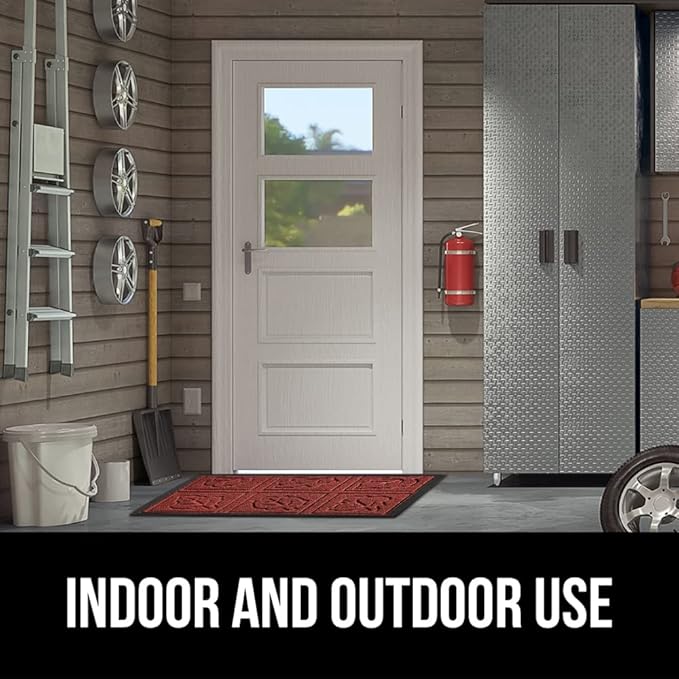 GORILLA GRIP 100% Waterproof All-Season WeatherMax Doormat 35x23, US Designed Natural Rubber, Stain and Fade Resistant, Low Profile Indoor Outdoor Door Mats, Easy Clean Patio Mat, Burgundy Leaves-HomvellaHome