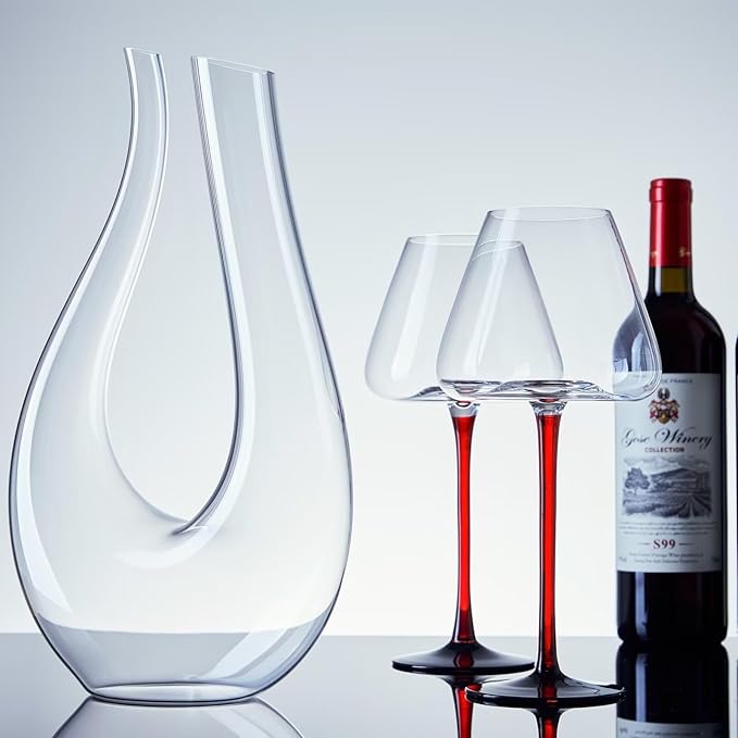 1PC Luxurious U-Shaped Crystal Glass Wine Decanter - High-End European Style, Harp Design, Red Wine, Large Capacity, Perfect for Home, Restaurant, and Household Use-HomvellaHome