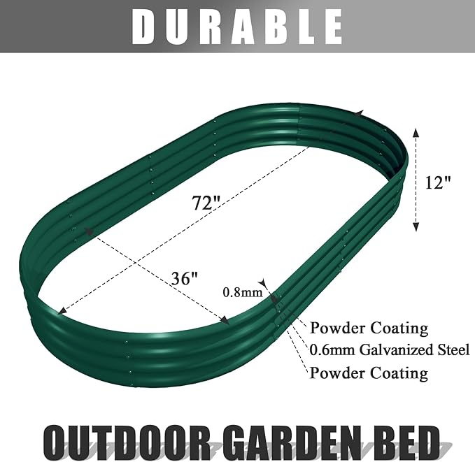 2 Pack 6x3x1FT Galvanized Raised Garden Bed Kit Oval Metal Ground Planter Box Outdoor Bottomless Planter Raised Beds for Vegetables Flowers Herbs Fruits, Green-HomvellaHome