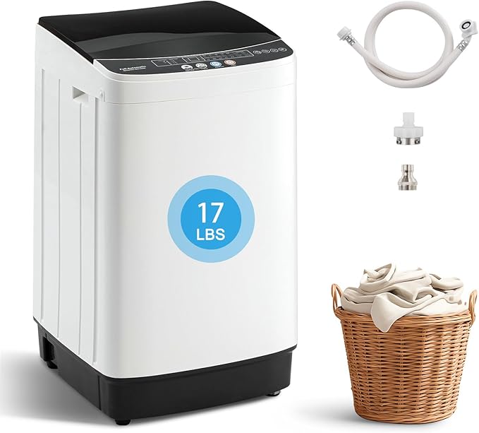 17Lbs Portable Washing Machine with10 Washing Programs, 2.2 Cu. Ft. Full Automatic Washer and Spinner Combo, Compact Laundry Washer Spinner for Apartment RV Dorm (2.2Cu. Ft)-HomvellaHome