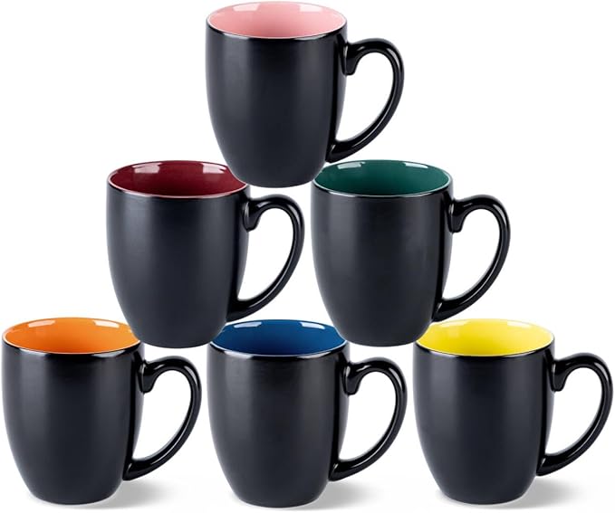 GBHOME 16oz Coffee Mugs Set of 6, Large Ceramic Coffee Mugs for Man, Woman, Dad, Mom, Modern Coffee Mugs Set with handle for Tea/Latte/Cappuccino/Milk/Cocoa. Dishwasher&Microwave Safe,Multi-Color-HomvellaHome