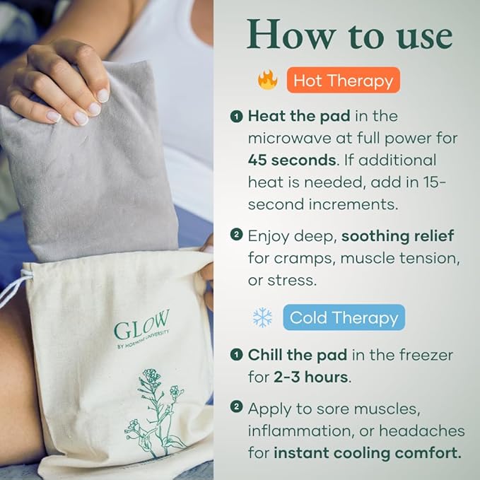 Glow Heating Pad with Flaxseed & Lavender for Hot & Cold Therapy, Microwavable Heat Pad for Back, Neck, Shoulder, Knee, Leg & Menstrual Cramp Relief, Washable & Reusable, One Size Fits All-HomvellaHome