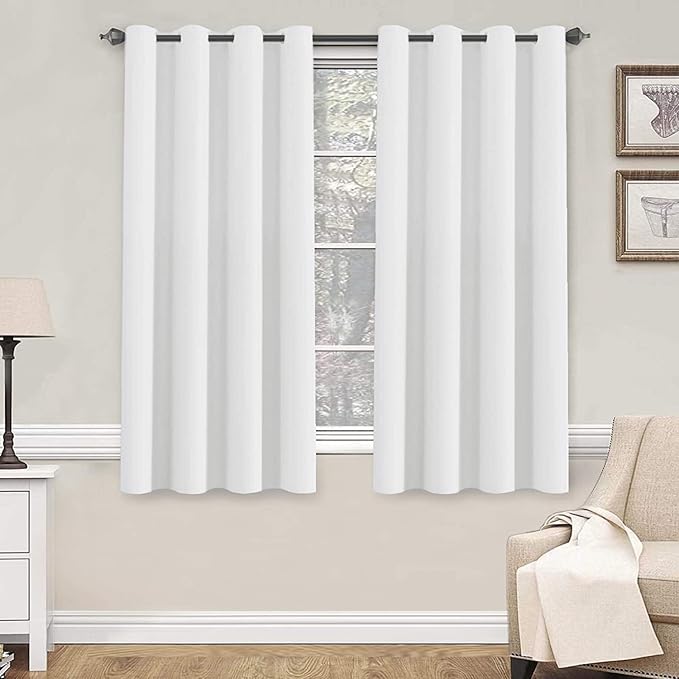 H.VERSAILTEX Pure White Curtains 63 inch Length Window Treatment Panels for Living Room Thermal Insulated Grommet Curtain Drapes (Set of 2)-HomvellaHome