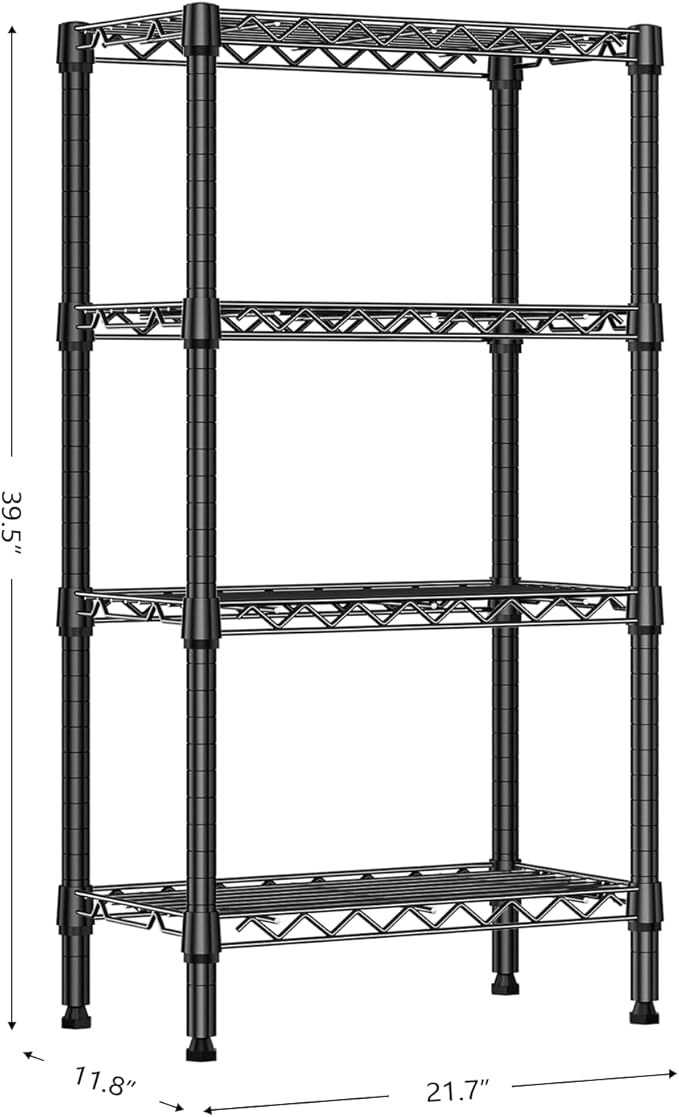 1000 lbs 4 Tier Shelf Metal Storage Shelves Wire Rack Closet Organizers with PP Board for Garage Kitchen Bathroom Laundry Black 11.8" D x 21.7" W x 39.5" H-HomvellaHome