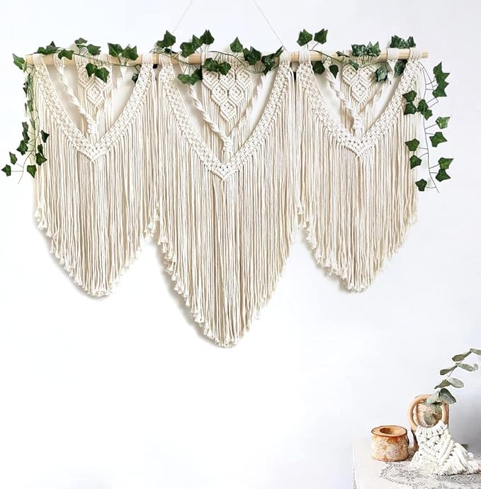 guzhiou large macrame wall hanging - Boho Tapestry Macrame Wall Decor Art- Chic Bohemian Handmade Woven Tapestry Home Decoration for Bedroom Living Room Apartment Wedding Party - 43"x32" (with Ivy)-HomvellaHome