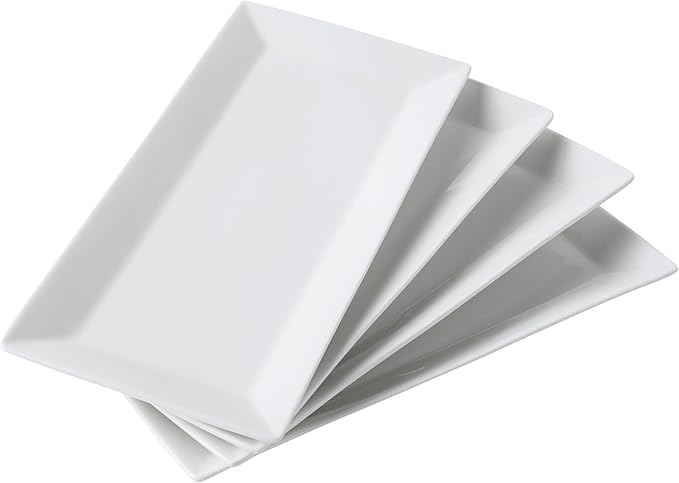 12" Serving Platters Set of 4, White Rectangular Plates, Ceramic Serving Tray, Stackable Large Party Plates for Appetizer, Dessert, Steak, Sushi, Housewarming, Oven Dishwasher Safe-HomvellaHome
