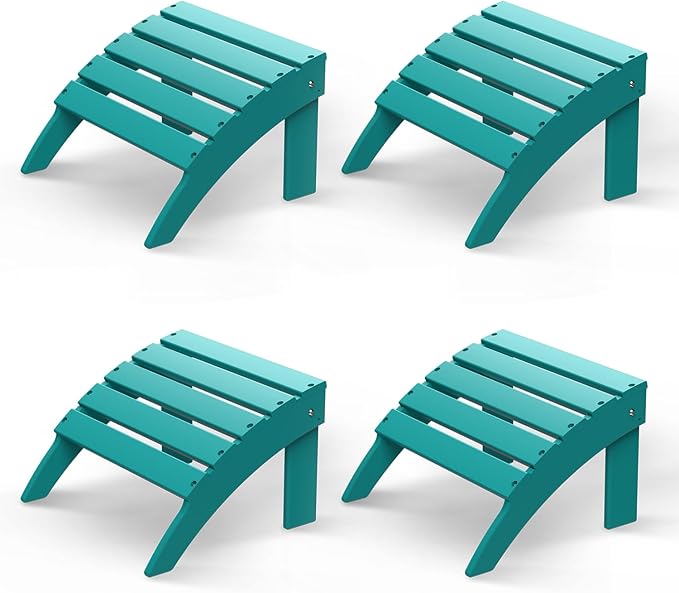 GREENVINES Adirondack-Ottoman | Set of 4 | HDPE Plastic | Outdoor Footrest | All Weather | Foot Rest | Foot Stool | Aqua | for Adirondack Chair | for Patio Backyard Pool-HomvellaHome