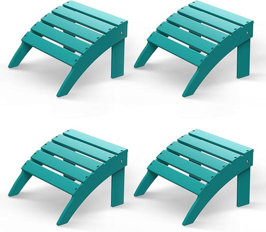 GREENVINES Adirondack-Ottoman | Set of 4 | HDPE Plastic | Outdoor Footrest | All Weather | Foot Rest | Foot Stool | Aqua | for Adirondack Chair | for Patio Backyard Pool-HomvellaHome