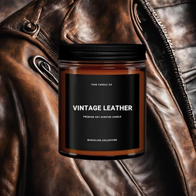 1OAK Scented Candles for Men (Vintage Leather) - Leather Candle- Masculine Decor - Long Burning Premium - Soy Wax (7oz.)-HomvellaHome
