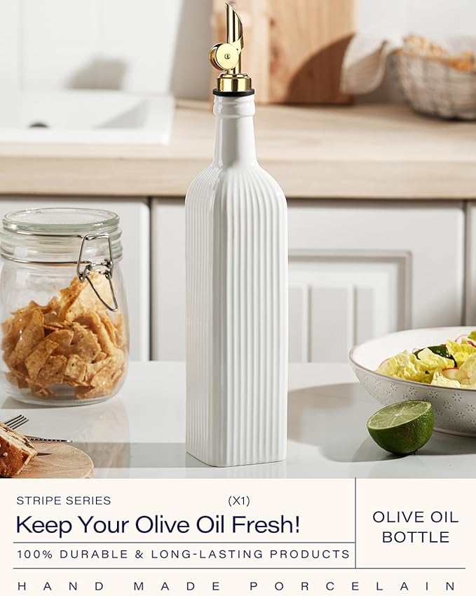 getstar 18 oz Olive Oil Dispenser Bottle for Kitchen, Ceramic Oil Bottle with Automatic Stainless Steel Pourer (Golden Pourer)-HomvellaHome