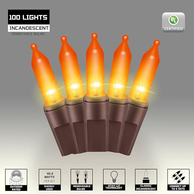 100LIGHTS Orange Extra-Bright with End Connectors Halloween Decorative Lights 5.98m UL Certified Mini String Light Set Waterproof for Halloween Home Garden Christmas Tree Party Patio Wedding-HomvellaHome