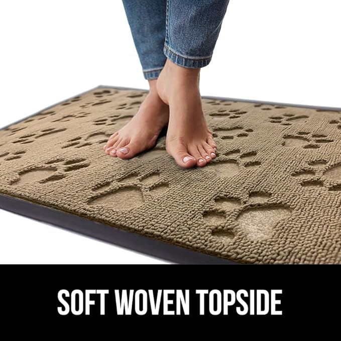 GORILLA GRIP 100% Waterproof All-Season WeatherMax Doormat 35x23, US Designed Natural Rubber, Stain and Fade Resistant, Low Profile Indoor Outdoor Door Mats, Easy Clean Patio Mat, Tan Pawprints-HomvellaHome