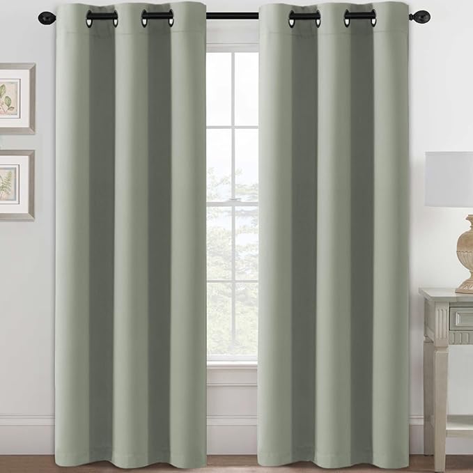 H.VERSAILTEX Blackout Curtains for Bedroom Thermal Insulated Room Darkening Living Room Curtains 84 Inch Long Grommet Privacy Protection Window Curtain Panels/Drapes for Nursery,2 Panels,Light Sage-HomvellaHome
