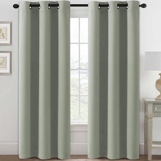 H.VERSAILTEX Blackout Curtains for Bedroom Thermal Insulated Room Darkening Living Room Curtains 84 Inch Long Grommet Privacy Protection Window Curtain Panels/Drapes for Nursery,2 Panels,Light Sage-HomvellaHome