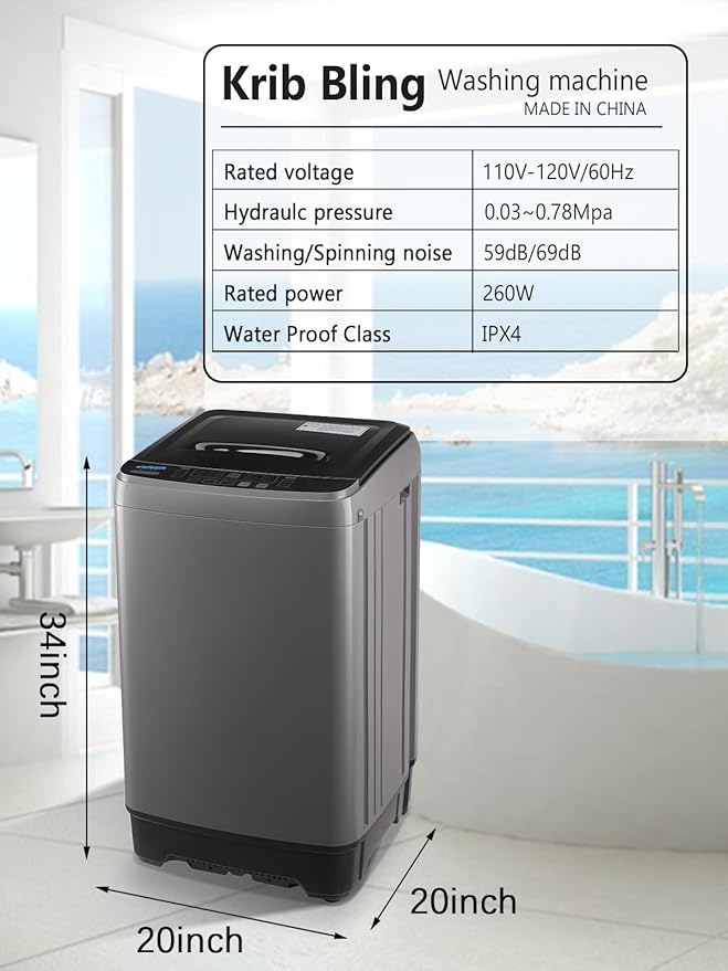 17.7 lbs Full-Automatic Washing Machine with LED Display, Portable Compact Laundry Washer with Drain Pump, 10 Wash Programs 8 Water Levels, Grey-HomvellaHome