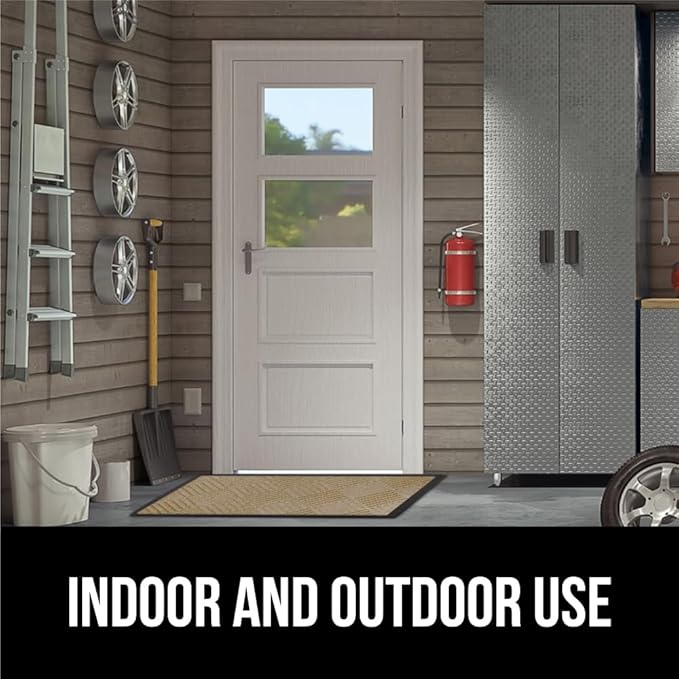 GORILLA GRIP 100% Waterproof All-Season WeatherMax Doormat US Designed Natural Rubber, Stain and Fade Resistant, Low Profile Indoor Outdoor Door Mats, Easy Clean Patio Mat, 17x29, Beige Diamond-HomvellaHome