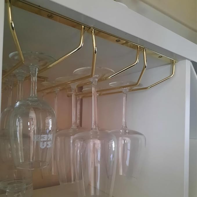 14-Inch Gold Wine Glass Rack, Under Cabinet Wine Glass Holder Stainless Steel Stemware Rack - Hanging Stemware Holder for Cabinet Kitchen Bar, Set of 4-HomvellaHome
