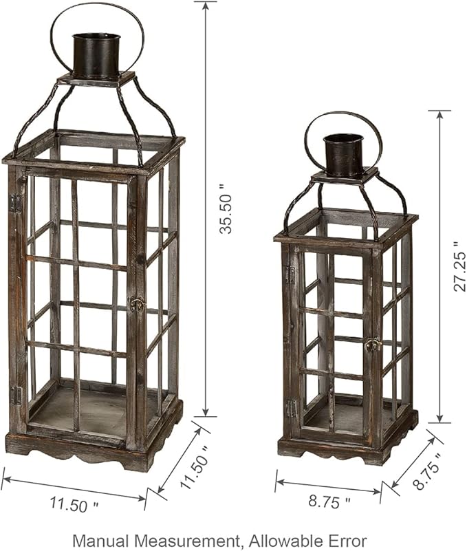 Glitzhome Farmhouse Oversized Wood Metal Lanterns Decorative Hanging Candle Lanterns Set of 2, Black (No Glass)-HomvellaHome