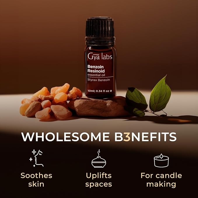 Gya Labs Benzoin Resinoid Essential Oil for Skin - 0.34 Fl Oz - 100% Pure Natural Benzoin Resinoid Oil for Hair, Diffuser, Candle Making Scent-HomvellaHome
