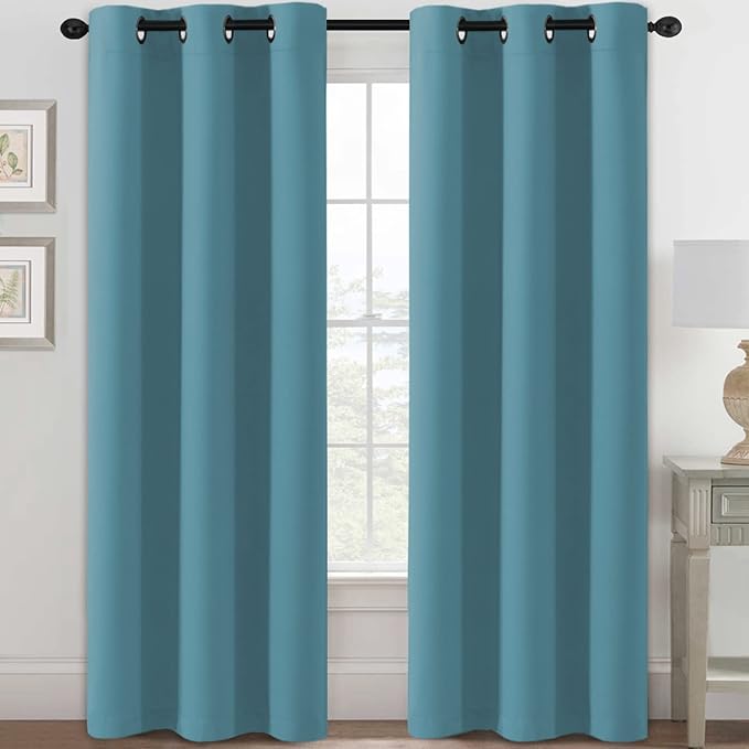 H.VERSAILTEX Blackout Curtains for Bedroom Thermal Insulated Room Darkening Living Room Curtains 84 Inch Long Grommet Privacy Protection Window Curtain Panels/Drapes for Nursery, 2 Panels, Storm Blue-HomvellaHome
