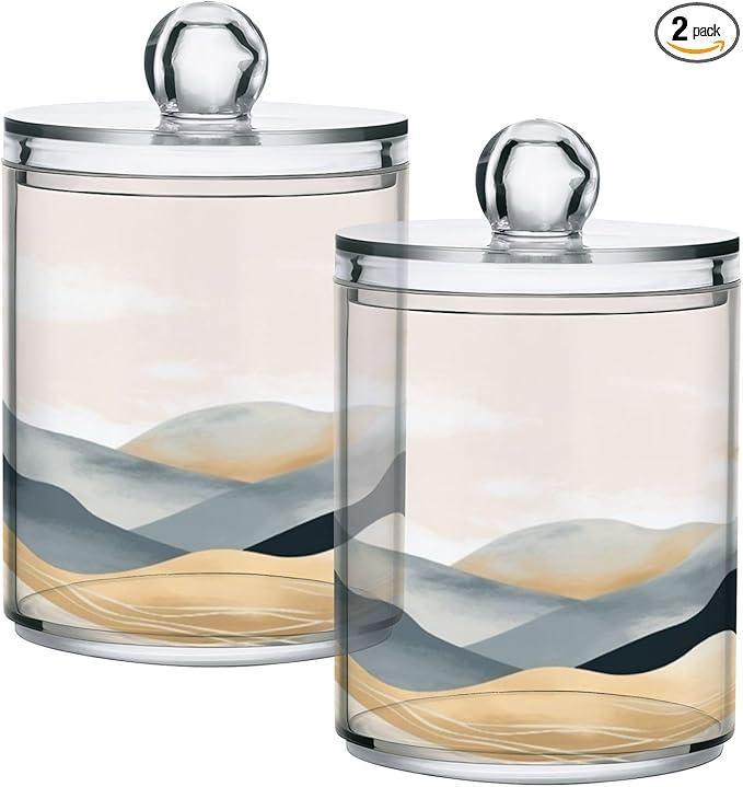 2 Pack Qtip Holder Organizer Dispenser Marble Mountain Bathroom Storage Canister Cotton Ball Holder Container for Cotton Pads/Swabs/Floss-HomvellaHome