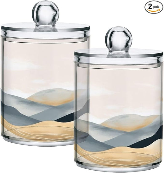 2 Pack Qtip Holder Organizer Dispenser Marble Mountain Bathroom Storage Canister Cotton Ball Holder Container for Cotton Pads/Swabs/Floss-HomvellaHome
