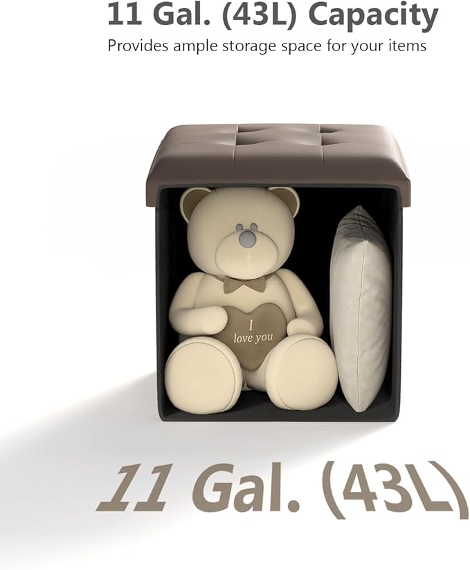 15 Inches Small Folding Storage Ottoman Cube, Storage Footrest, Foot Rest Stool, for Living Room, Bedroom, Dorm, Hallway, Entryway, Brown-HomvellaHome