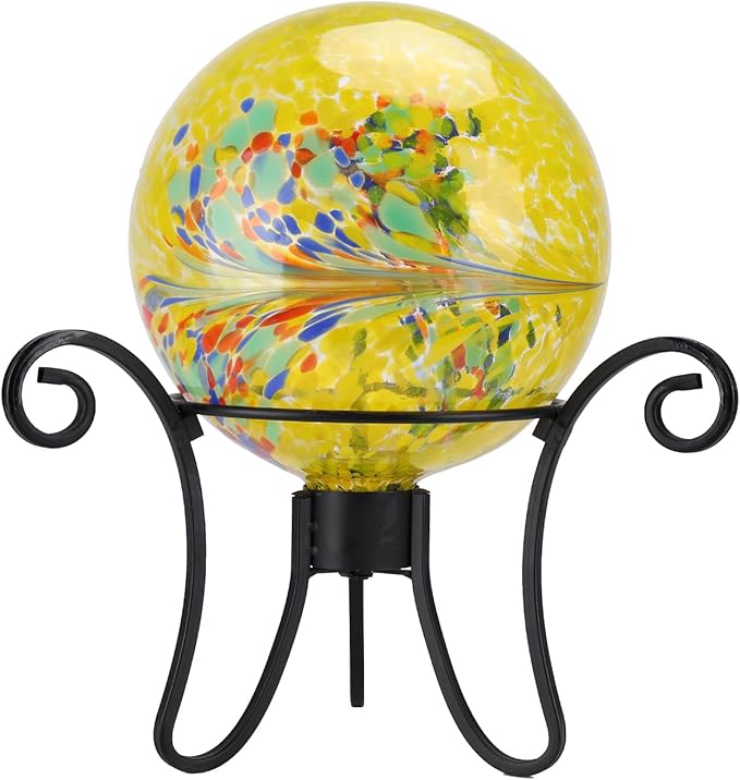 10 Inch Gazing Ball Glass Reflective Garden Globe Outdoor Gazing Globe Yard Ornament for Garden Yard Home Outdoor Decoration Yellow（NOT Solar-HomvellaHome